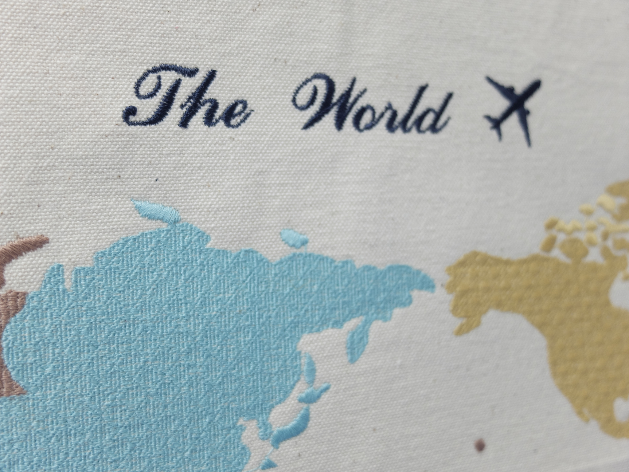 刺繍　世界地図　刺繍インテリア
