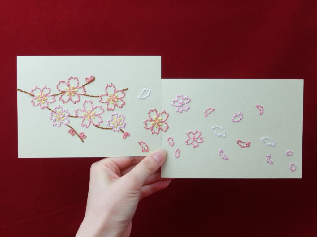 桜　紙刺繍